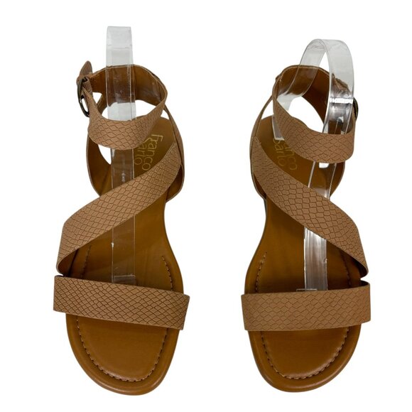 Franco Sarto Flat Leather Sandals Size 8M  Tan Gustar Reptile Embossed - Picture 3 of 16